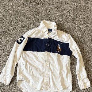 Polo by Ralph Lauren White Button-Down Shirt with Navy Chest Stripe